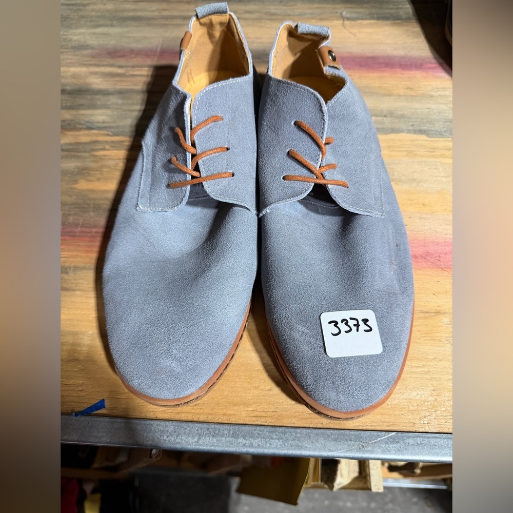 #3373-Men's Suede Lace-Up Shoes in Light Gray with Brown Laces